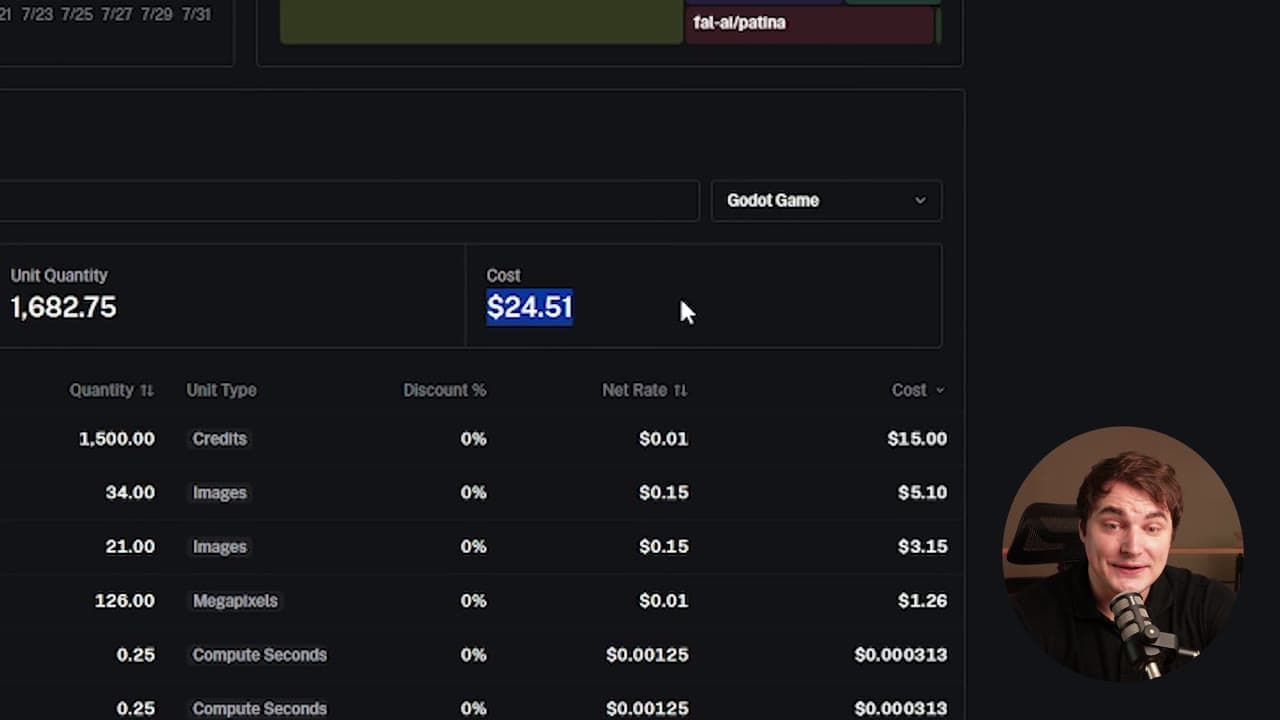 fal.ai usage breakdown for the project showing a total of $24.51